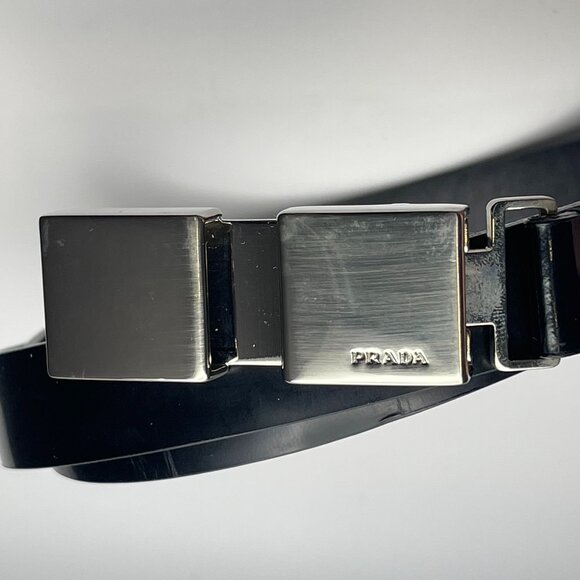 PRADA Black Saffiano Leather Belt w/ Silvertone Buckle - 28"- Preowned - Picture 2 of 7